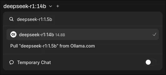 Pulling a new model by its Ollama tag Open Web UI model search offering to pull a model from Ollama